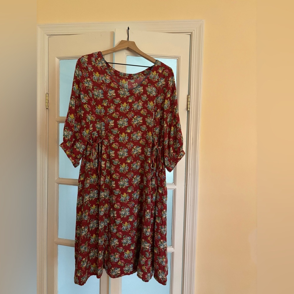 April Cornell Red Floral Long Sleeve Dress